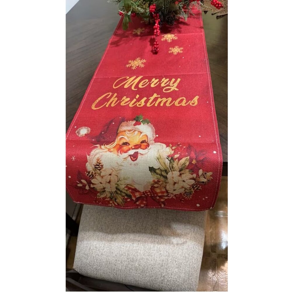 Christmas Table Runner Red Santa Decor Holiday Decoration Decorative Cloth - Picture 3 of 9